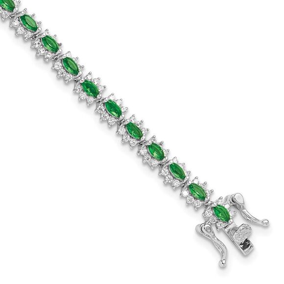 Kazi Luxury Sterling Silver Rhodium-plated with Green & White CZ 7.5in Bracelet